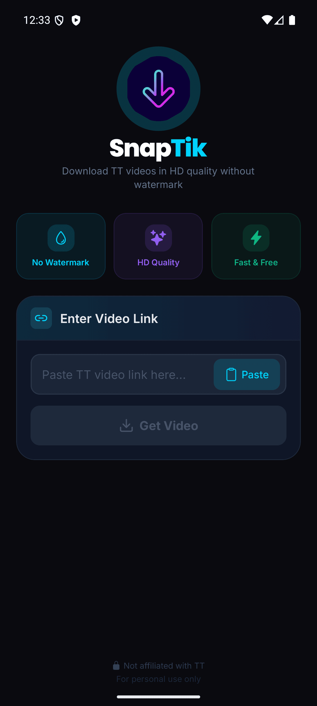 Snaptik app home screen